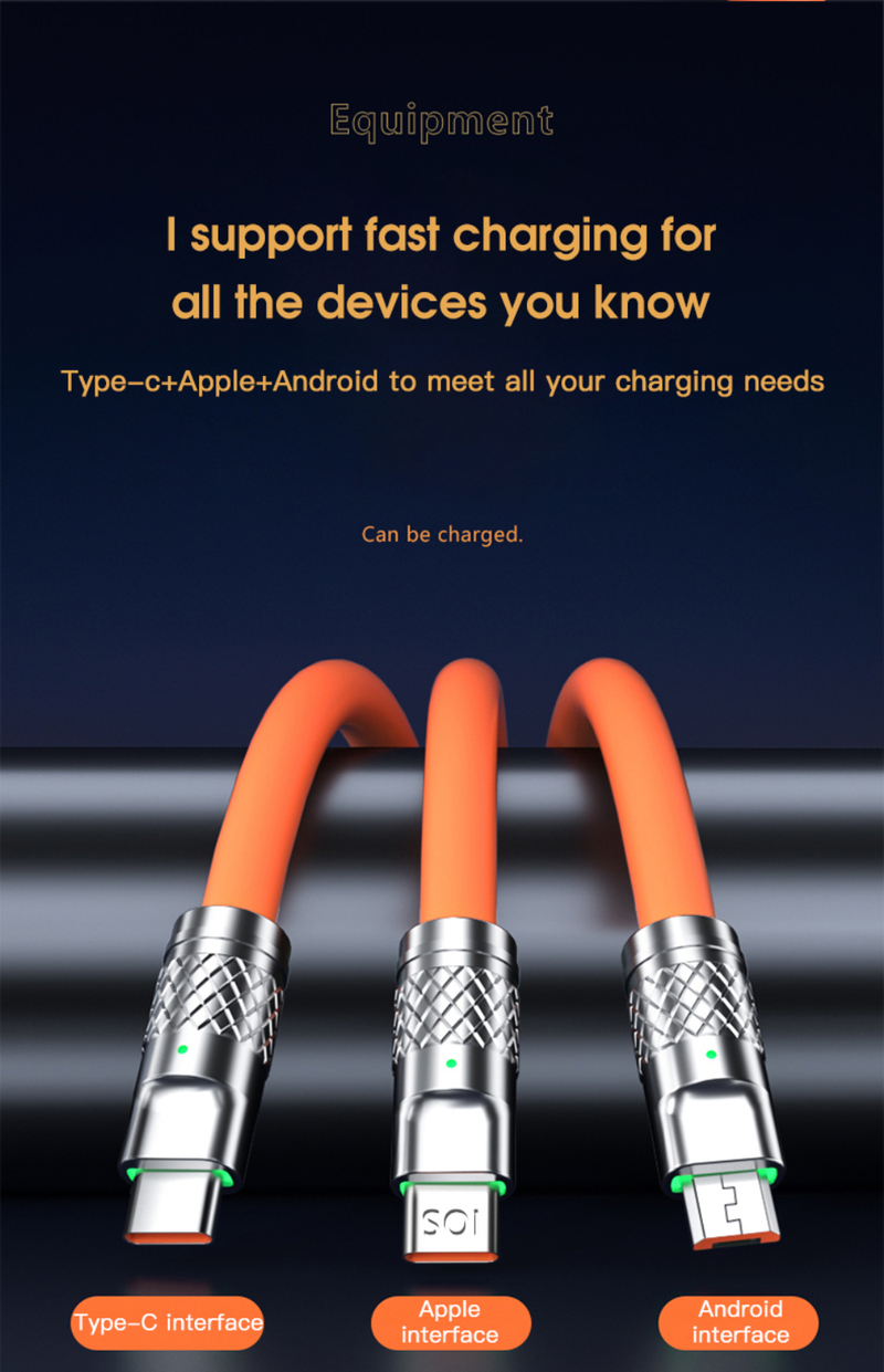3-in-1 6A 120W Ladekabel Mini USB Typ-c 1,2 M/2M Flüssigsilikon USB Handy-Ladekabel, geeignet,_voghion.com