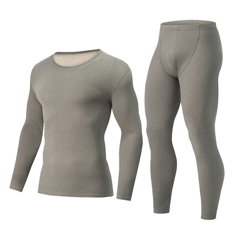 Overseas Platform Special Code Autumn Winter Men's Solid Color Sleeve Long Pants Thermal Underwear Set Base Shirt_voghion.com