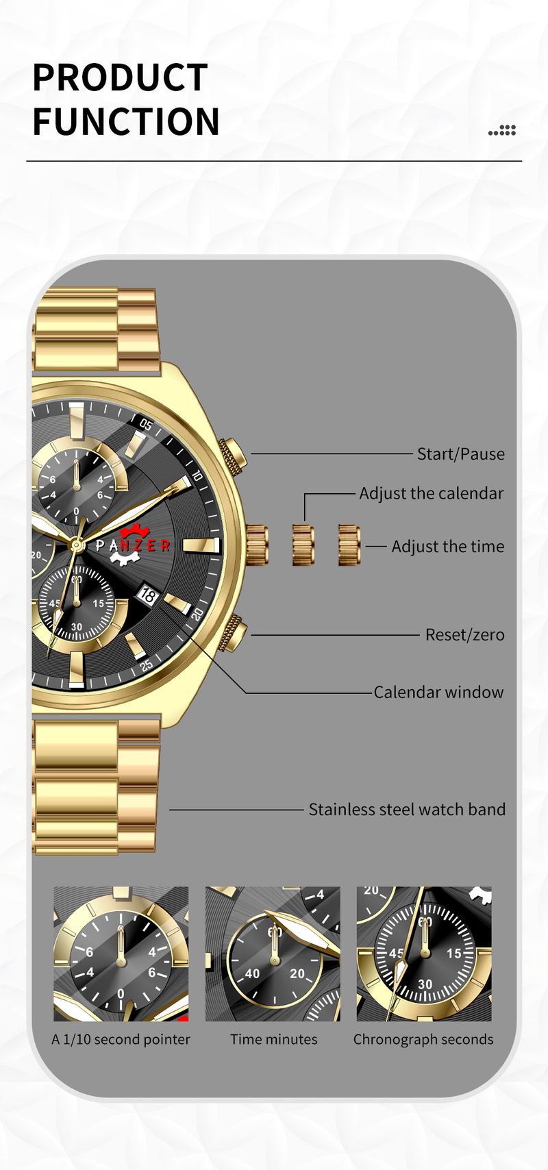 PANZER Fashion Cadran Mare Ceas Bărbătesc cu Curea din Oțel cu Trei Ochi Calendar Cu Six Pini Ceas Cu Cuarț Business Ceas Bărbați_voghion.com