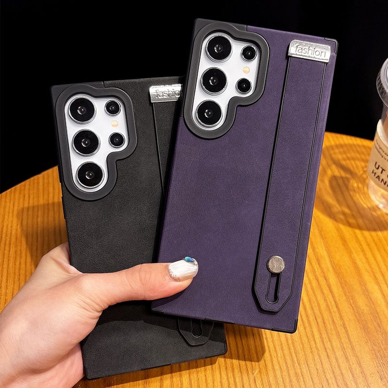 Matte Suede Leather Wrist Strap Holder Magnetic Case For Samsung S25 Plus S24 S23 S22 Ultra Camera Protection Silicone Cover_voghion.com