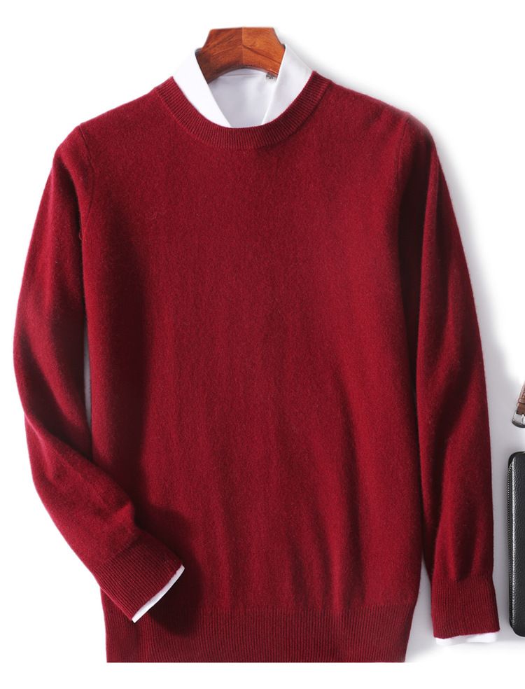 Neue Herbst- und Winter-Herren-Rundhalspullover aus Wolle in Volltonfarbe mit lockerer Kaschmir-Strickbasis für Jugendliche_voghion.com