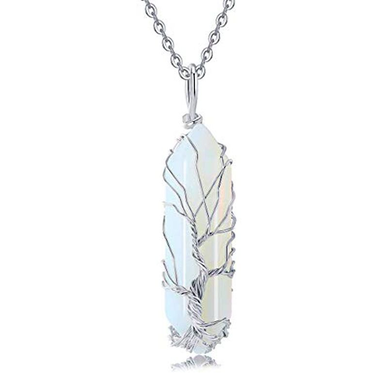Handmade Tree Of Life Crystal Necklace - Hexagonal Prism Pendant With Winding Design For Spiritual & Boho Jewelry_voghion.com
