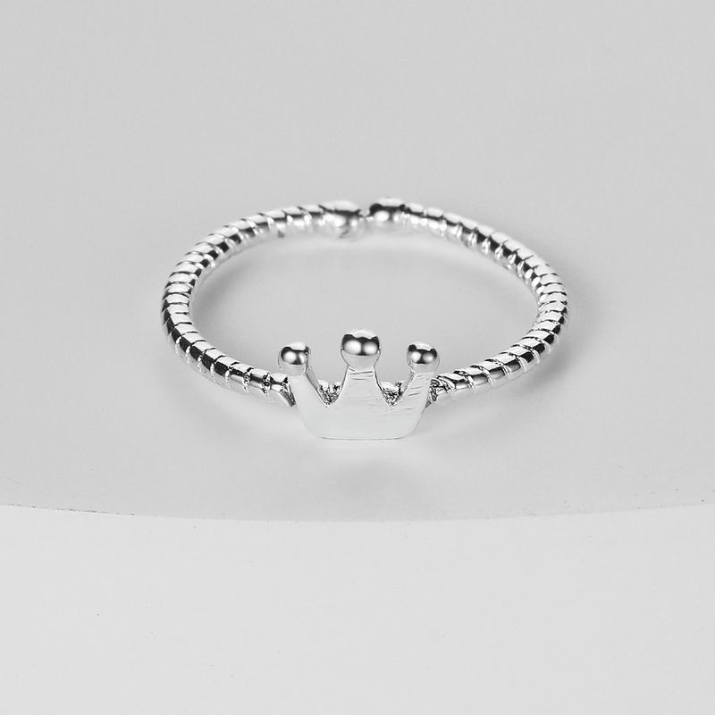 Anello a corona placcato in argento - Anello mignolo minimalista per donna, gioielli reali delicati, semplice fascia impilabile in argento, stile coreano alla moda_voghion.com