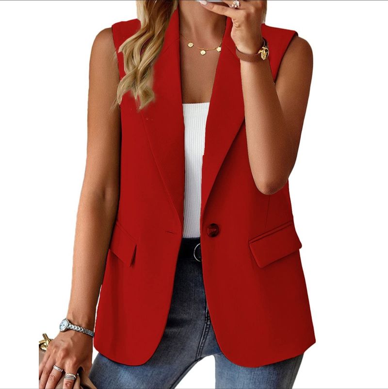 New Sleeveless Blazer Women's Casual Office Jacket - Lightweight Loose Fit, Notched Lapel, Multiple Colors_voghion.com