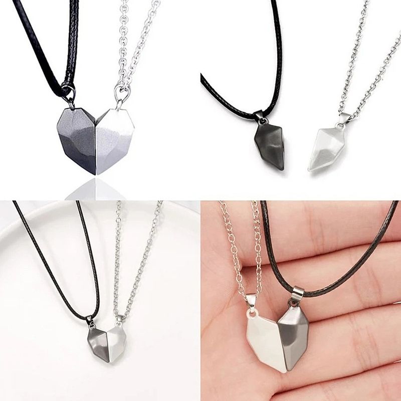 Collana magnetica a forma di cuore con ciondolo a forma di pietra dei desideri, con cuore spezzato e clavicola, per coppia, per donne_voghion.com