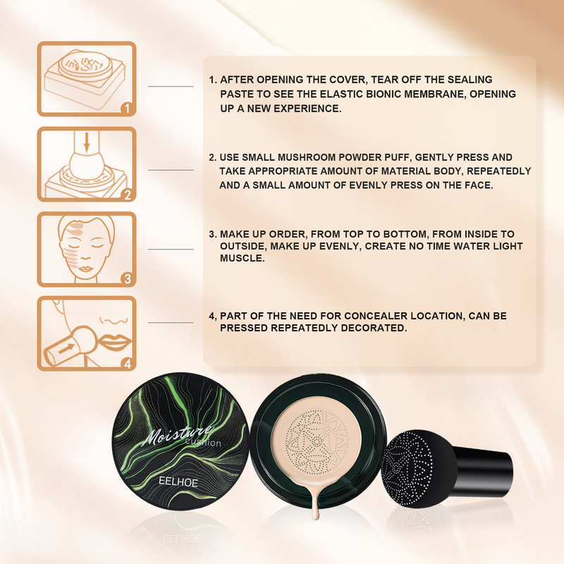 EELHOE Mushroom Head Air Cushion BB Cream Mushroom Air Cushion Covers Facial Defects and Brightens Nude Makeup Foundation Make-up_voghion.com