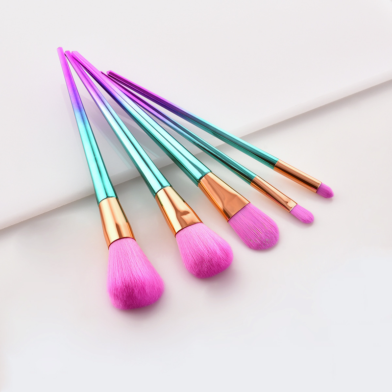 5-teiliges Make-up-Pinselset, Make-up-Tools, Augenset, Lidschattenpinsel, rosa und blauer Farbverlauf, Yuncai GUJHUI_voghion.com