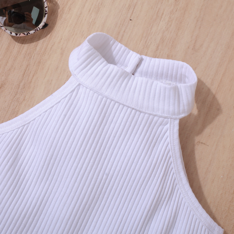 Roupas de bebê vestido infantil meninas cor sólida colete sem mangas top jeans bolsa aberta saia plissada terno_voghion.com
