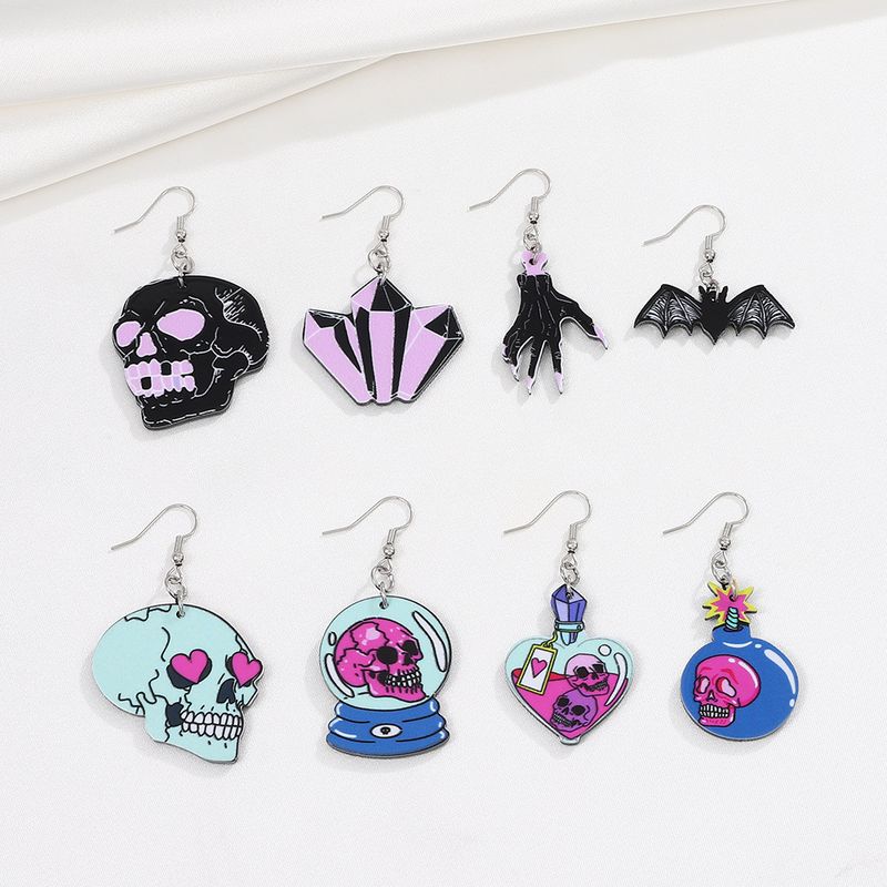 Boucles d'oreilles en acrylique pour femme, motif chauve-souris, motif crâne drôle et sombre, tendance et créative, pour Halloween_voghion.com