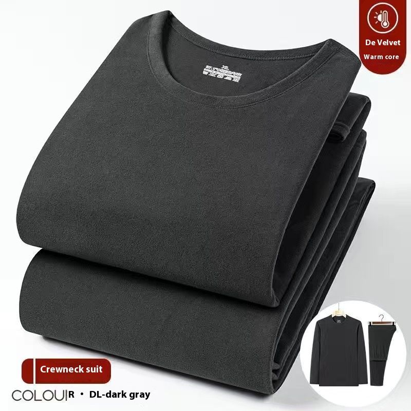 【 De Rong Warmth 】 Men's round neck underwear set winter, anti cold clothes, autumn pants for middle-aged and elderly,_voghion.com