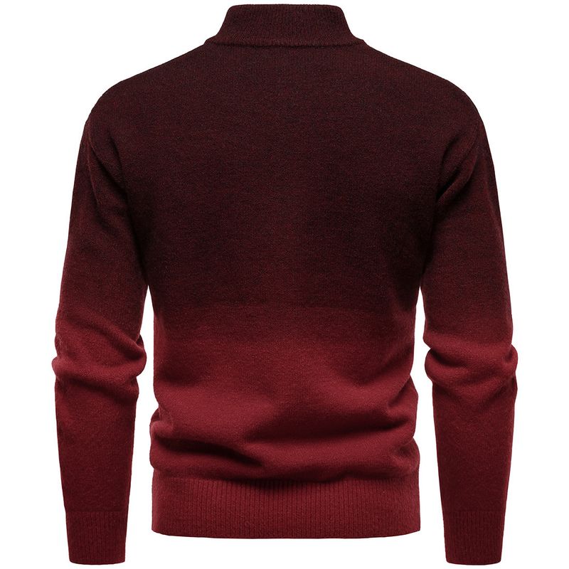 Men's Clothing Stand Collar Zipper Men's British Style Gradient Color Zip-Up Knit Sweater With Stand Collar, Casual Pullover For Autumn & Winter_voghion.com