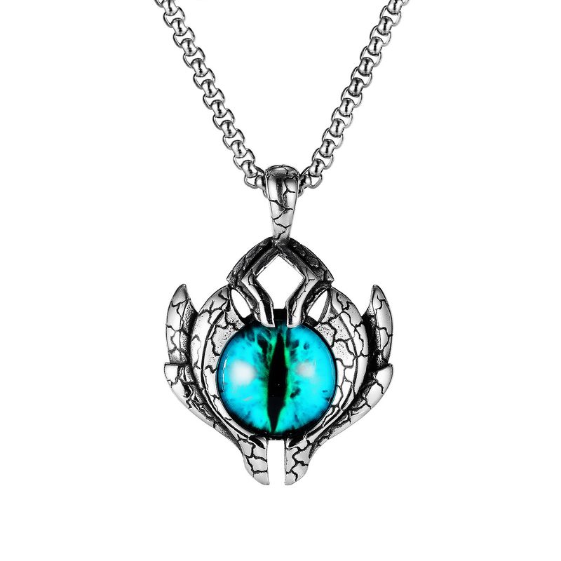 Collar con colgante de ojo malvado azul de cristal egipcio de acero inoxidable para hombre, estilo punk, retro, vintage y moderno._voghion.com