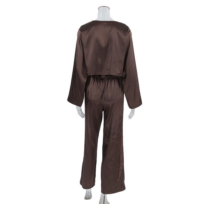 2025 Summer Pajamas Satin Tie Sleeve Long Pants Cool Homewear For Women Comfortable Pamas_voghion.com