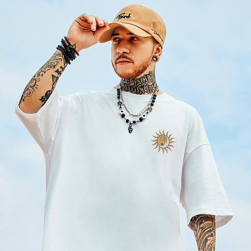 Trendig märkeslös t-shirt med knappar och lös passform, Fat Man, herr, plus tjock femkvartsärm, oversize, China-Chic, stor herr, sommar_voghion.com