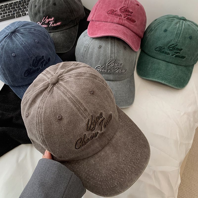 Letter Embroidery Washed Baseball For Women Spring Summer Large Head Circumference Denim Duckbill Cap Wide Brim Face_voghion.com
