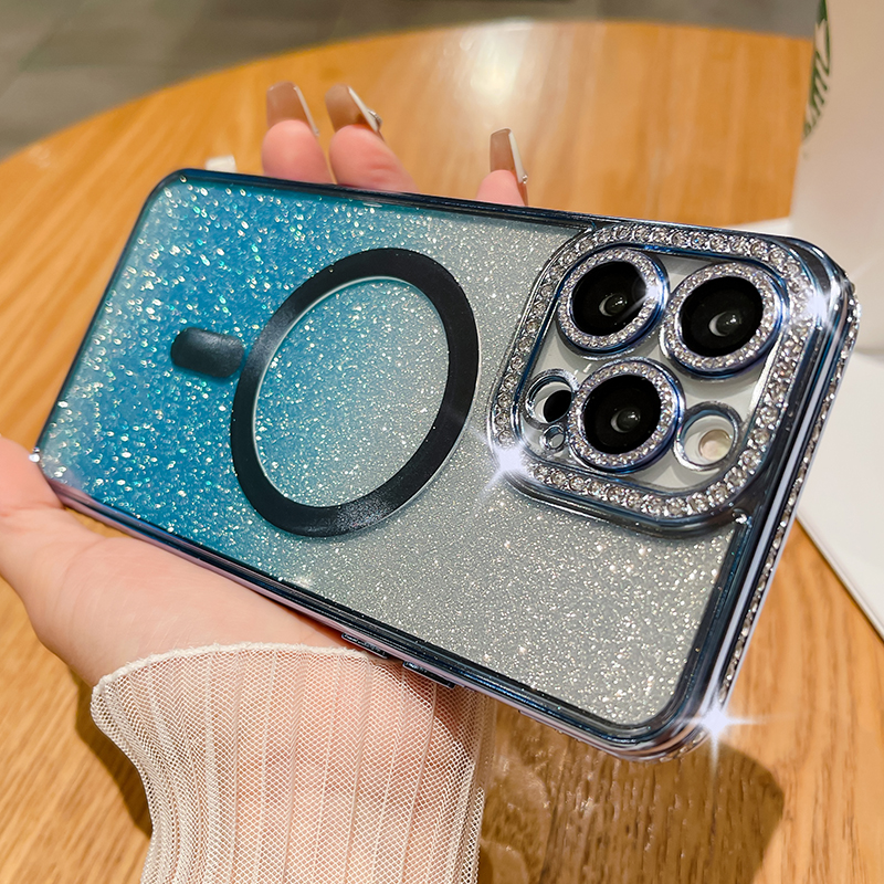 Luksus Plating Trådløs opladning til Magsafe etui til iPhone 14 13 12 11 Pro Max Plus Gradient Color Glitter Bumper Cover Covers_voghion.com