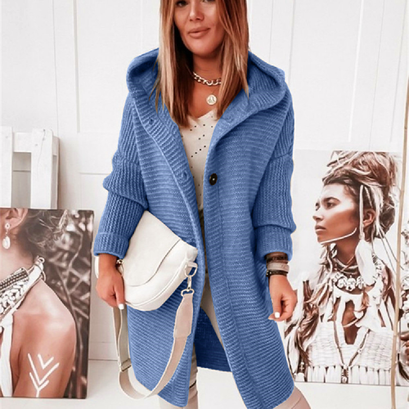 K New Hooded Sweater With A High Collar For A Temperament Commuting Loose Women's Cardigan Large Size Knitted Sweater Cardigan_voghion.com