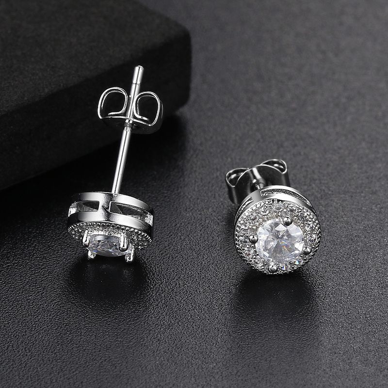 hot selling round full diamond hip hop earrings, zircon micro inlaid men's earrings, European and American popular fashion brand jewelry_voghion.com