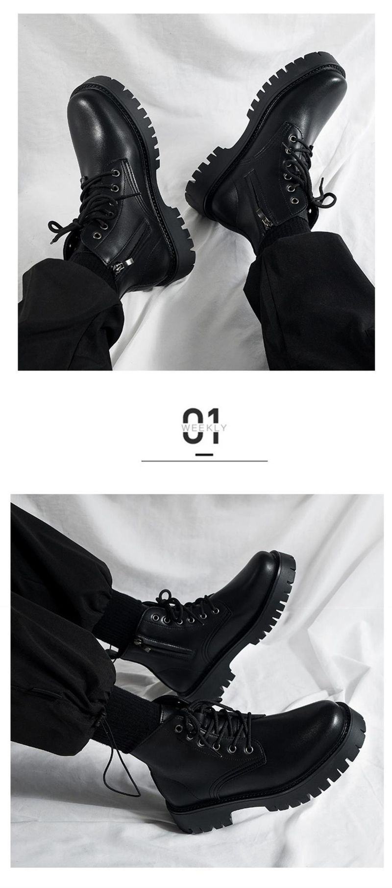 Chef Men's Shoes Spring Non-slip Waterproof Kitchen High-top Leather Boots Black Casual Leather Shoes Spring Sports Martin Trendy Shoes_voghion.com