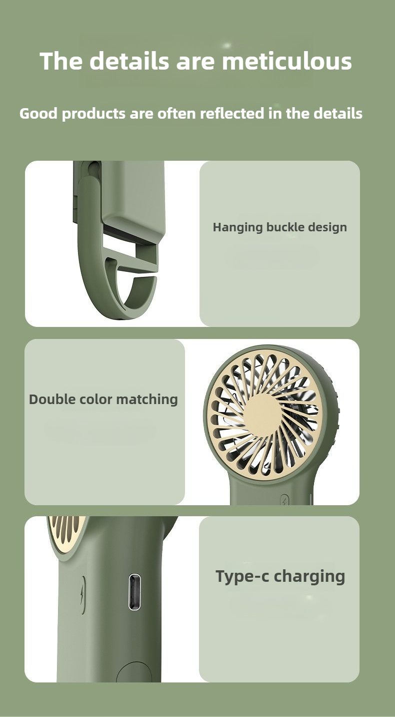 Faltbarer, über USB wiederaufladbarer Mini-Handventilator mit Cartoon-Design und Haken für Bergsteigen, Outdoor, Zuhause und Büro_voghion.com