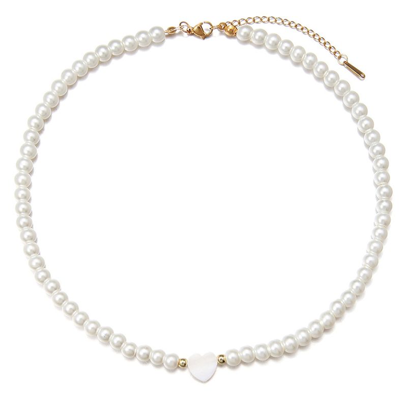 Franse imitatieparelhals modieus designgevoel, sleutelbeenketting met kleine, frisse en eenvoudige ring, liefdesschelp_voghion.com