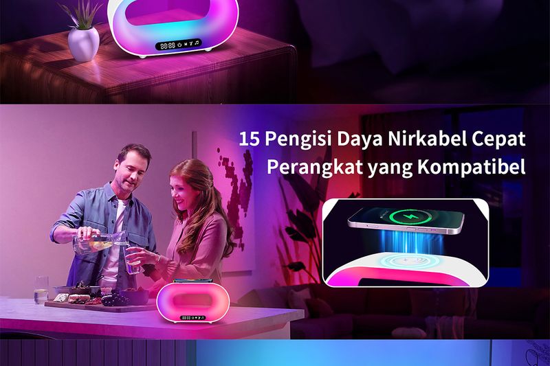 Kablosuz Şarj Atmosfer Işığı Bluetooth Alıcı Ritim Işığı APP Fantezi Renk Masaüstü Işığı 15W Cep Telefonu Hızlı Şarj_voghion.com