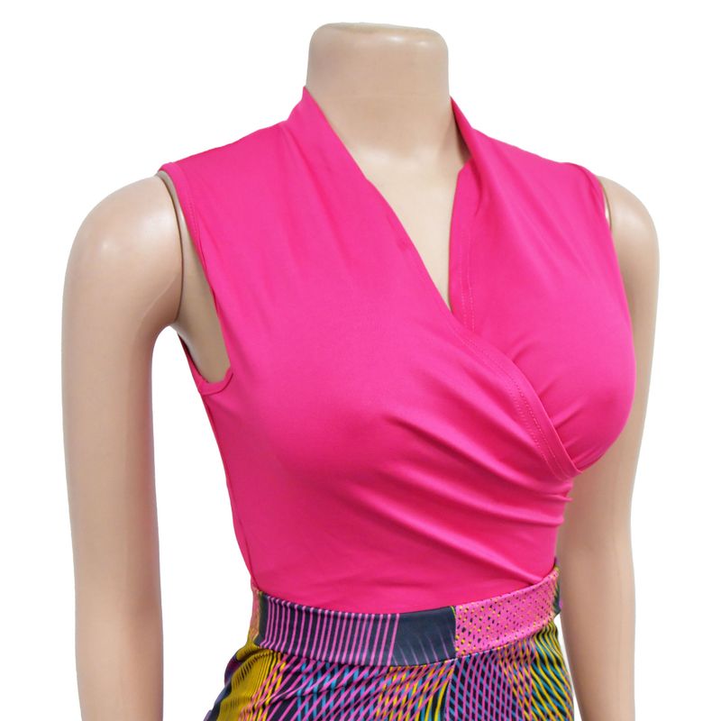 Set di due pezzi di pantaloni senza maniche con scollo a V stampati a colori da donna_voghion.com