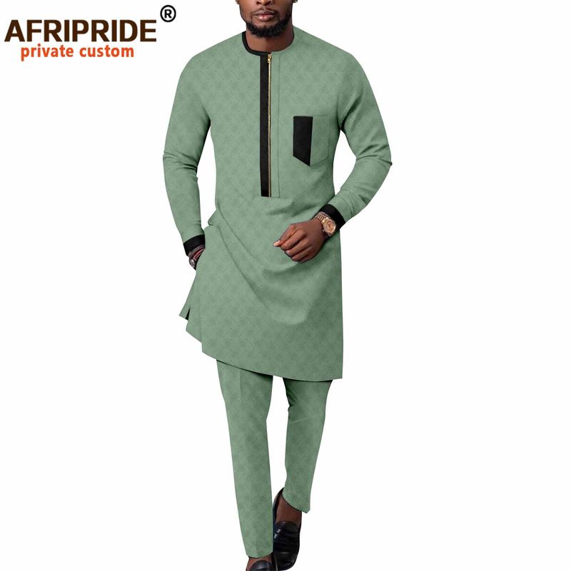 Vêtements pour hommes, veste + pantalon décontracté en coton, couleur unie, ethnique africaine_voghion.com