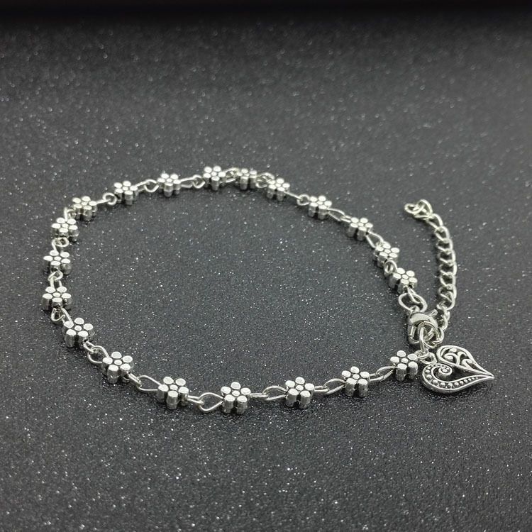 Neue Ankunft Tibetischen Silber Hohl Plum Blossom Kleine Blume Herz-förmigen Fußkettchen Armband_voghion.com
