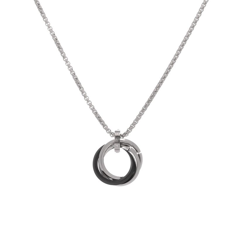 Collana minimalista in acciaio al titanio con ciondolo a tre anelli intrecciati, accessorio alla moda per uomo_voghion.com