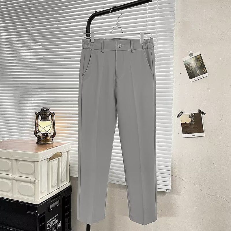Light And Mature Style Pants Men's Autumn And Winter Double-pleated Elastic Waist Men's Trousers Micro-cone Trousers Korean Version Straight-leg Suit_voghion.com