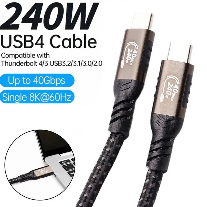 Câble USB 4 Thunderbolt Type-C 240 W, projection rapide 8K, charge rapide, États-Unis_voghion.com