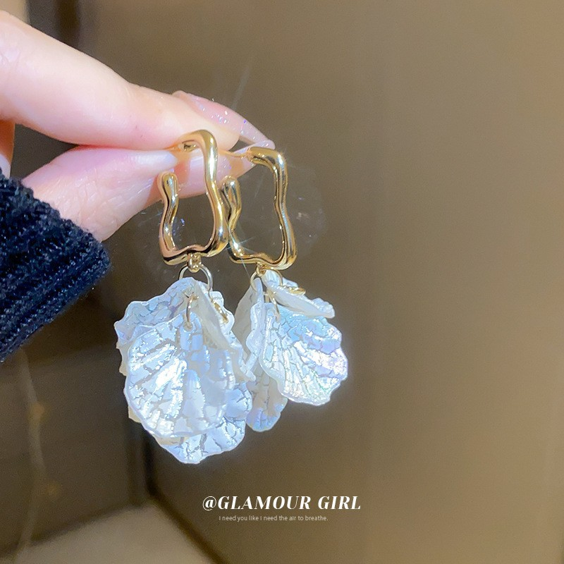Orecchini a forma di petalo con perla e diamanti intarsiati in argento, super immortali, dolci e raffinati, stile forestale._voghion.com