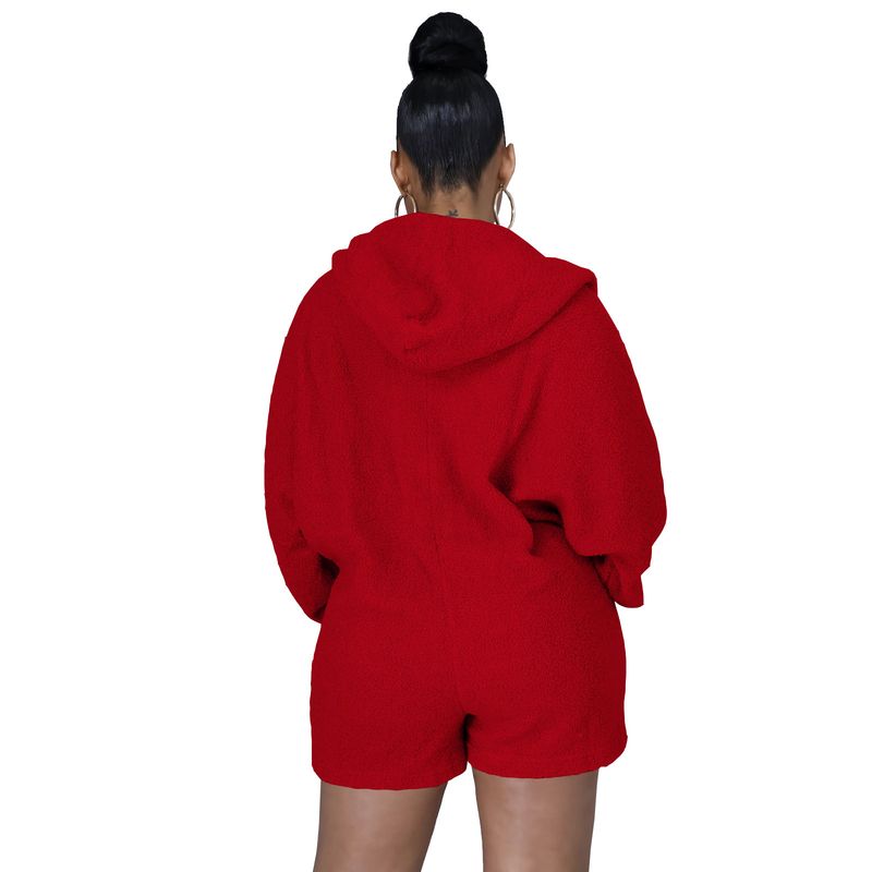 Tuta corta calda e ampia con cappuccio, manica a pipistrello, in peluche, tinta unita, per autunno e inverno, nuova da donna_voghion.com