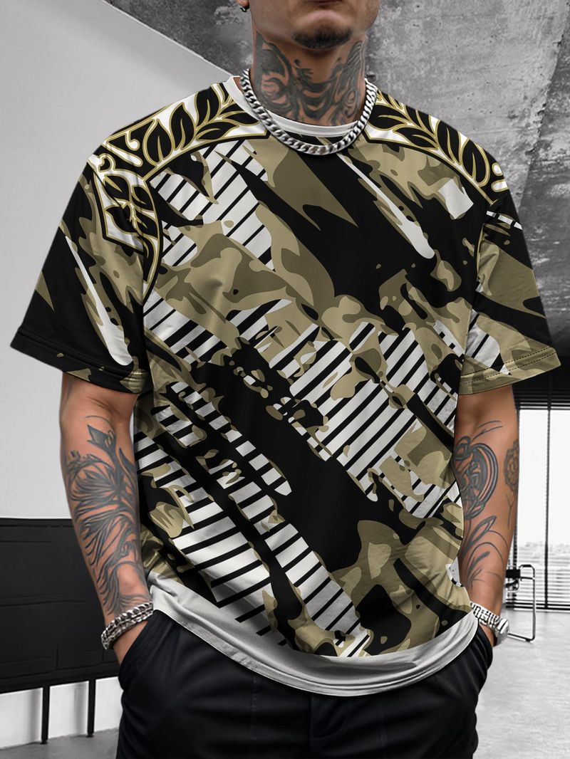 Nuovo design estivo da uomo, retrò, comodo, casual, elasticizzato, slim, basic, a maniche corte_voghion.com