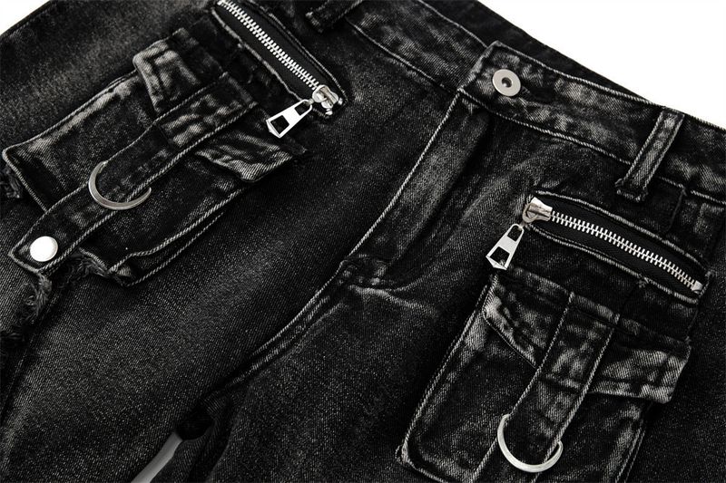 Men's Deconstructed Workwear Jeans - Raw Hem Bootcut Pants With Lace-Up Detail (Charcoal, S-3XL)_voghion.com