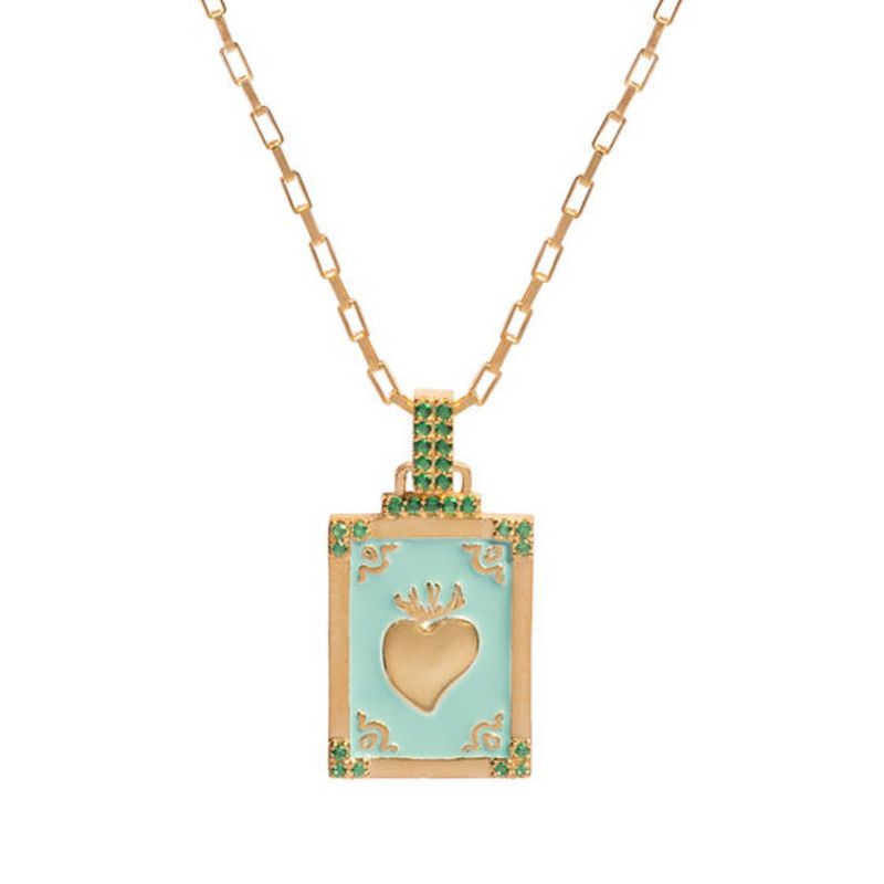 Collana con ciondolo a forma di carta dei tarocchi geometrica vintage da uomo con goccia a forma di cuore in smalto colorato, placcata in oro per una lucentezza duratura, lunghezza regolabile_voghion.com