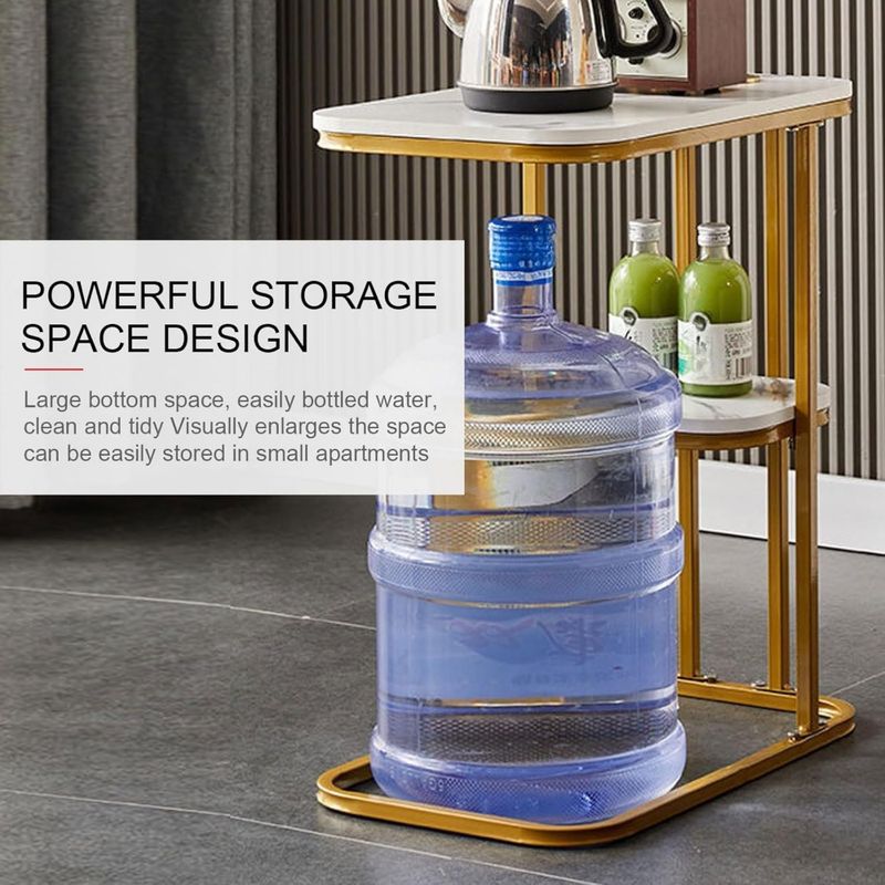 Coffee Table & Bedside Table - C - Shaped Side Table For Sofa And Bed. Features Marble Tabletop And Steel Frame. Narrow Side Table For Bedroom And Living Room, Small Banquet Table (2-tier)_voghion.com