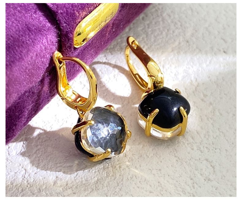 Conjunto de joyería para mujer, original y de moda, con pendientes de cristal de agua brillante de doble cara y superficie tallada, con piedras lisas de colores._voghion.com