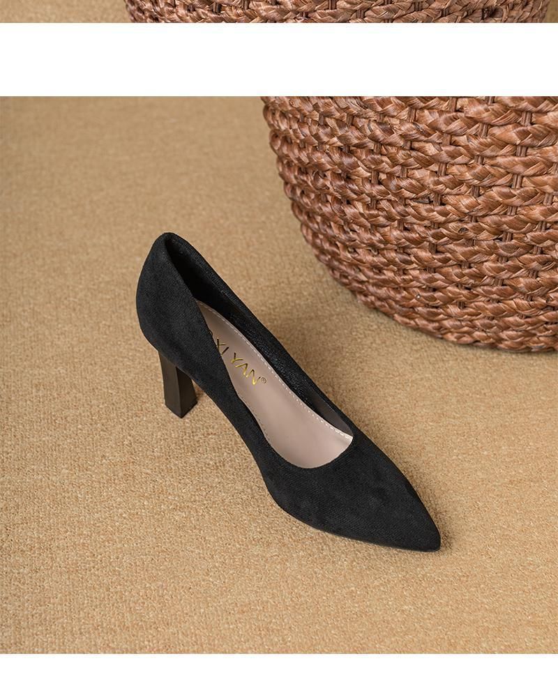 2025 Nuove scarpe col tacco alto da donna, con tacco grosso, nere, resistenti e non affaticanti, con fondo morbido, punta bassa e singola_voghion.com