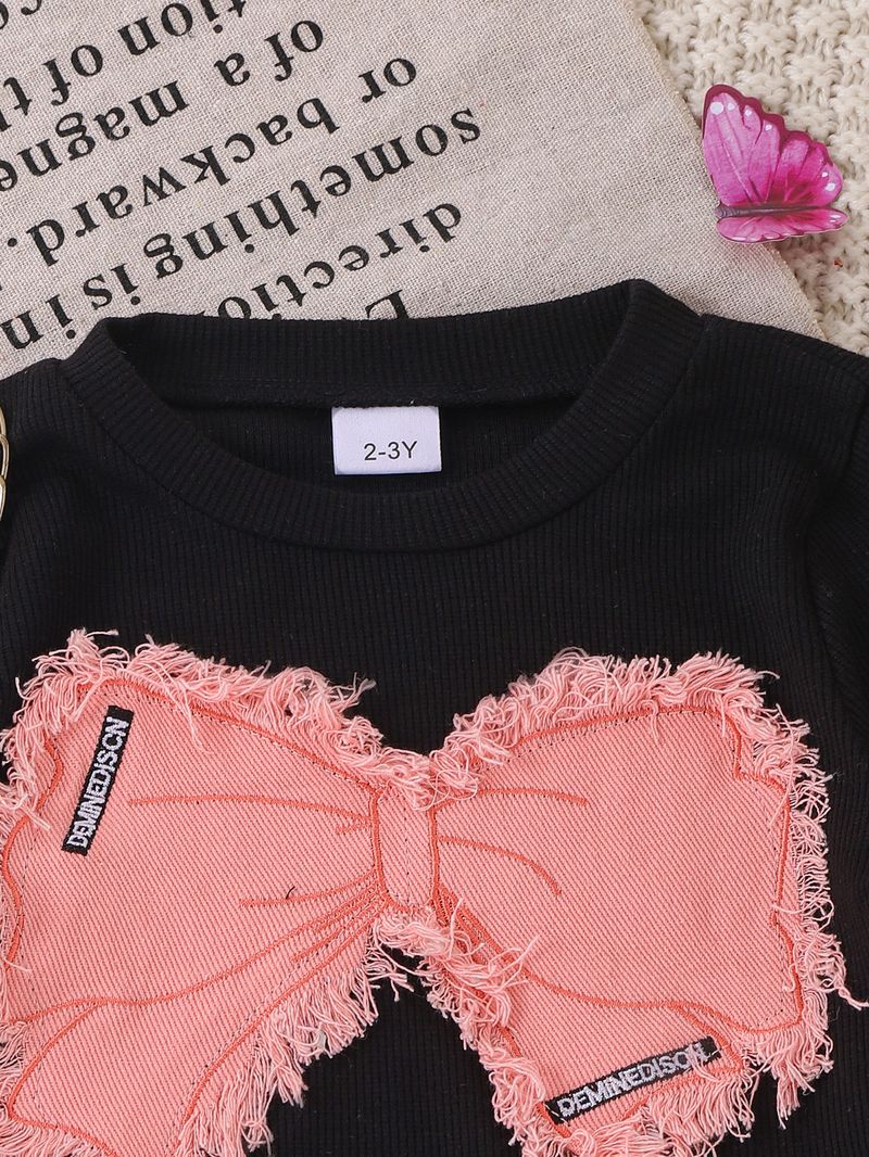 Kinderkleidung Kinderanzug Herbst- und Wintermode für Mädchen mit Schmetterlingspatch, Oberteil, Overall, Hose, zweiteiliger Anzug_voghion.com