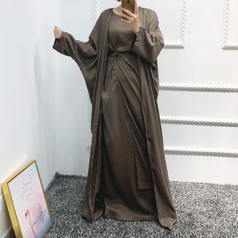 Women's clothing Muslim women's burqa Turkish cardigan robe solid color three-piece set muslim abaya_voghion.com