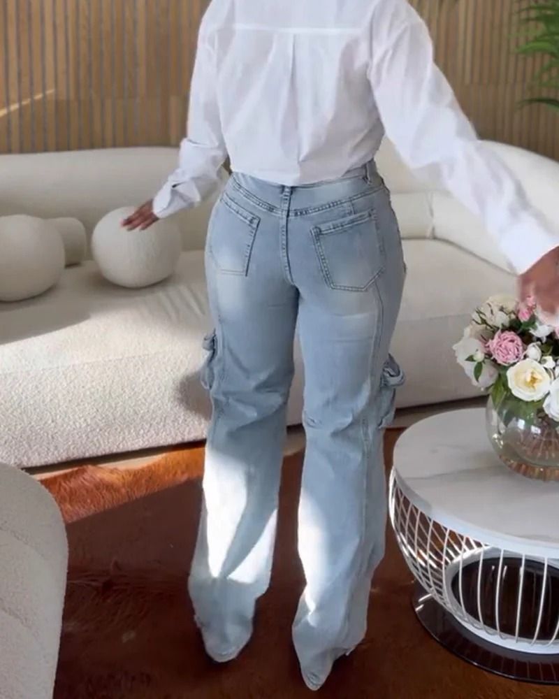 Damenbekleidung Hollow Diamond Overalls Stretch-Jeans mit mehreren Taschen für Damen_voghion.com