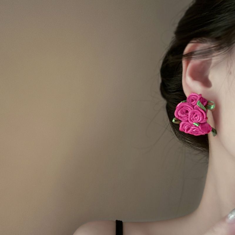 Orecchini versatili in stile foresta di perle colorate in maglia con aghi d'argento, accessori per le orecchie dolci e freschi_voghion.com