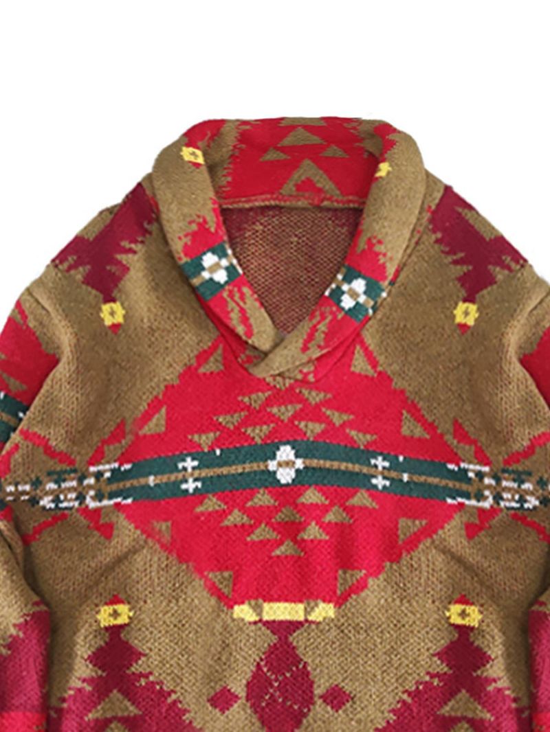 Festivaltauglicher Strickpullover – Dicker karierter Fleecepullover mit gesticktem Aufnäher (M-3XL, maschinenwaschbare Modalmischung)_voghion.com