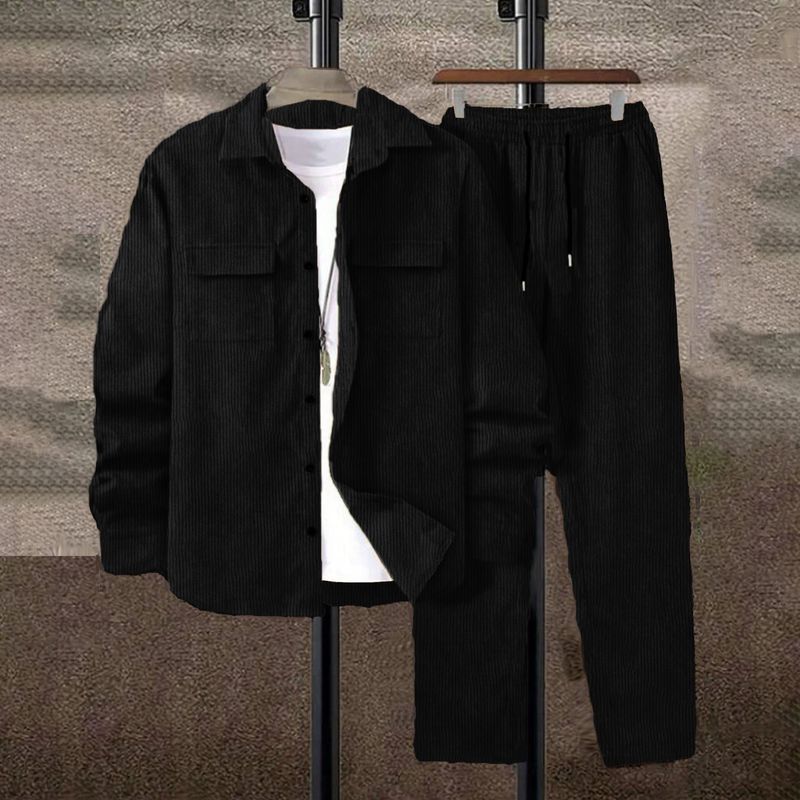 Men's Clothing Men's Corduroy Casual Suit Set - Stylish & Comfortable Slim Fit Jacket & Pants Outfit For Everyday Wear Corduroy Casual Suit Set_voghion.com