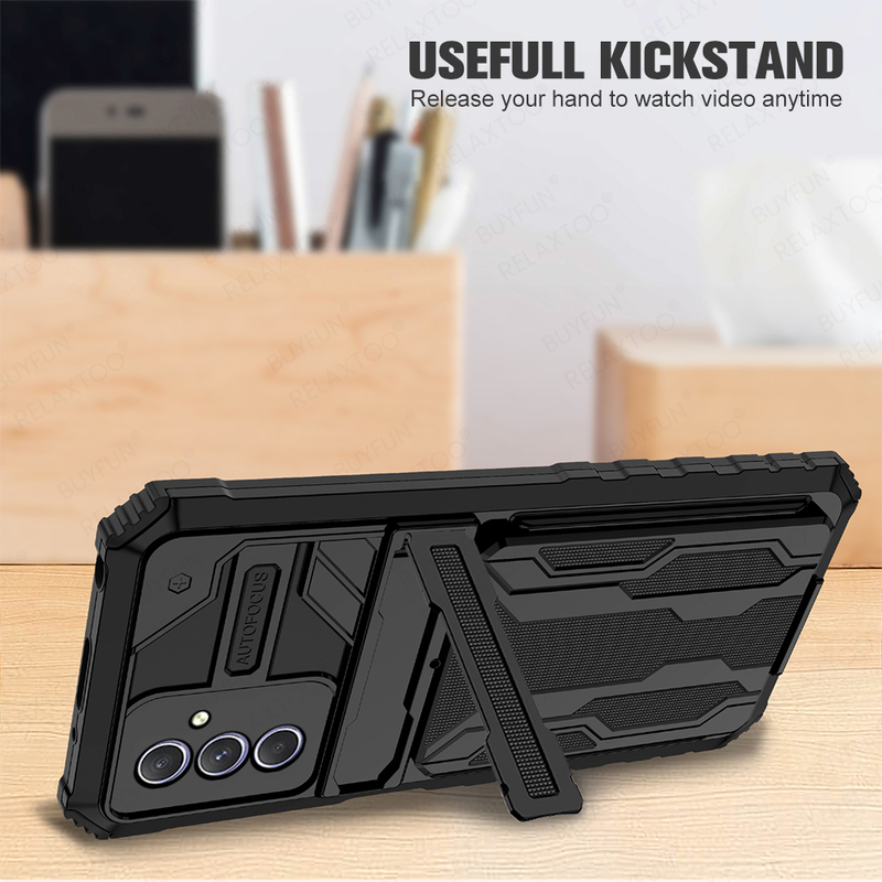 Multifunktionell Verstoppte Klammer Réckcover Fir Samsung Galaxy A14 4G A34 A54 5G A 14 34 54 Hülle Stossfest Mat Kaarteslot Coque_voghion.com