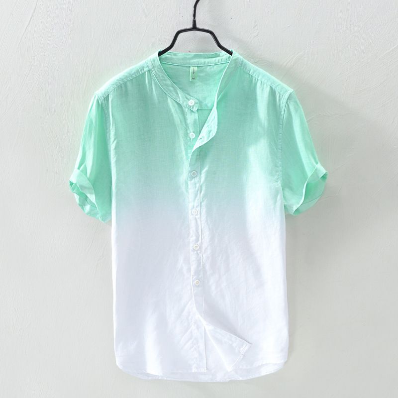 Camicia casual da uomo in cotone con colletto alla coreana, manica corta e mezza, stile hawaiano, modello Beach Fresh, colore sfumato, 2025_voghion.com