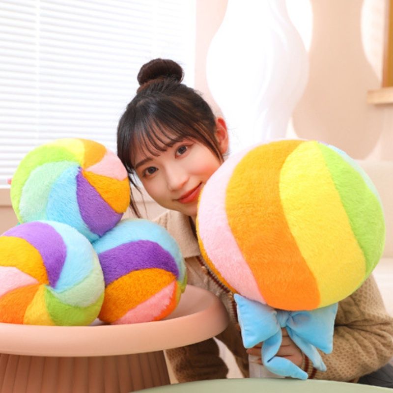 Cuscino di peluche a forma di arcobaleno a forma di palla di caramella per bambini, morbido e coccoloso, regalo di compleanno perfetto per ragazze sognatrici._voghion.com