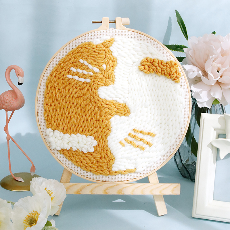 RUOPOTY DIY Abstrakt Cat Brodery Kit Punch Needle Håndarbejde til begyndere vægdekoration Unik gave_voghion.com